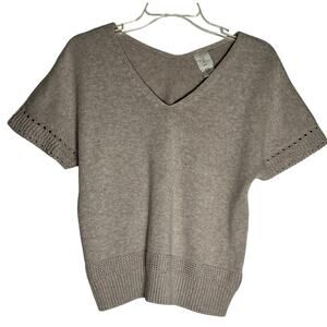 Joi Short 100% Cotton Short Sleeve V-Neck Pullover Sweater Womens Size XS Beige